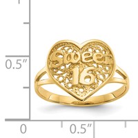 14K Yellow Gold Sweet 16 Filigree Heart Ring view 3