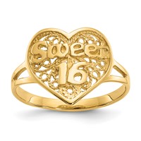 14K Yellow Gold Sweet 16 Filigree Heart Ring view 1