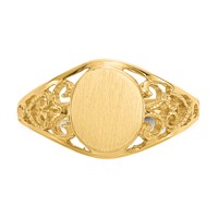 14K 7.5x8.5mm Oval Satin Open Back Filigree Signet Ring view 5
