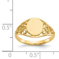 14K 7.5x8.5mm Oval Satin Open Back Filigree Signet Ring view 3