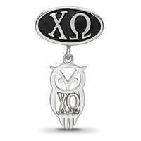 Sterling Silver LogoArt Chi Omega Sorority Greek Letters Enameled Oval with Owl Dangle Bead view 3
