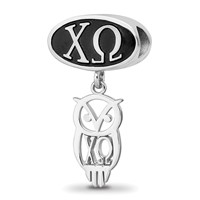 Sterling Silver LogoArt Chi Omega Sorority Greek Letters Enameled Oval with Owl Dangle Bead view 1