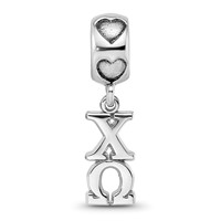 Sterling Silver RH-plated LogoArt Chi Omega Vertical Letters Heart Bead view 3
