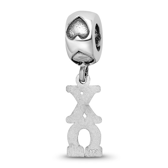 Sterling Silver RH-plated LogoArt Chi Omega Vertical Letters Heart Bead