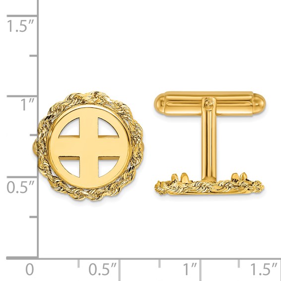 14ky 2mm Hand Made Rope Coin Bezel Cuff Links                               