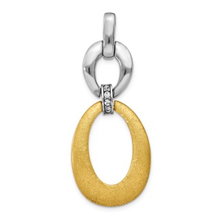 Sterling Silver and Gold-tone Polished and Brushed Crystal Pendant