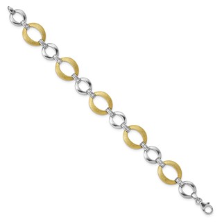 Sterling Silver and Gold-tone Polished and Brushed Crystal Bracelet