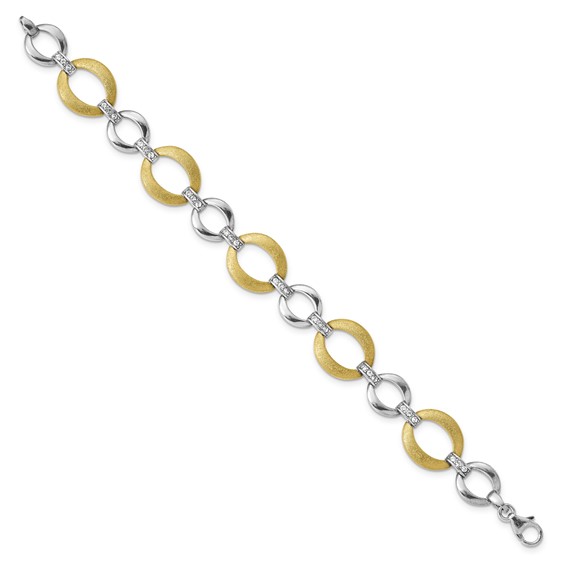 Sterling Silver and Gold-tone Polished and Brushed Crystal Bracelet