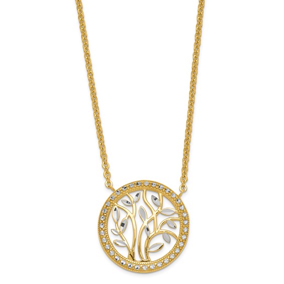 14KY CABLE CHAIN W/ RHOD PLATED TREE BRANCH PENDANT