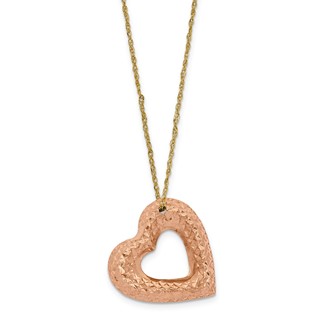 14KY D/C Ropa Chain with Rose Heart Pendant 18 inch Necklace