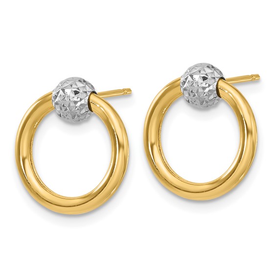 14K Two-tone Diamond-cut Hoop Post Dangle Earring