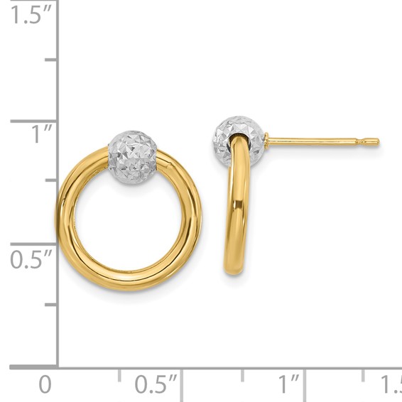 14K Two-tone Diamond-cut Hoop Post Dangle Earring