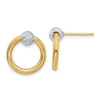 14K Two-tone Diamond-cut Hoop Post Dangle Earring