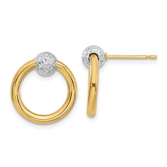 14K Two-tone Diamond-cut Hoop Post Dangle Earring