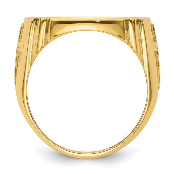 Wideband Distinguished Coin Jewelry 14k Men's Polished and Diamond-cut with Cross Sides 16.5mm Coin Bezel Ring