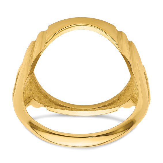 Wideband Distinguished Coin Jewelry 14k Men's Polished and Diamond-cut with Cross Sides 16.5mm Coin Bezel Ring