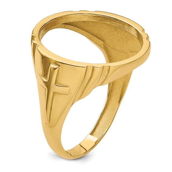 Wideband Distinguished Coin Jewelry 14k Men's Polished and Diamond-cut with Cross Sides 16.5mm Coin Bezel Ring