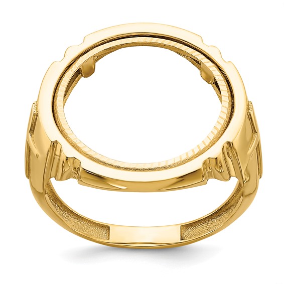 Wideband Distinguished Coin Jewelry 14k Men's Polished and Diamond-cut with Cross Sides 16.5mm Coin Bezel Ring