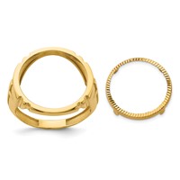 Wideband Distinguished Coin Jewelry 14K Yellow Gold Men's Polished and Diamond-cut Ring with Cross Sides 16.5mm Coin Bezel view 1