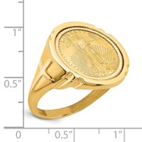 Wideband Distinguished Coin Jewelry 14K Yellow Gold Men's Polished and Diamond-cut Ring with Cross Sides Mounted 0.10oz American Eagle Coin Bezel view 2