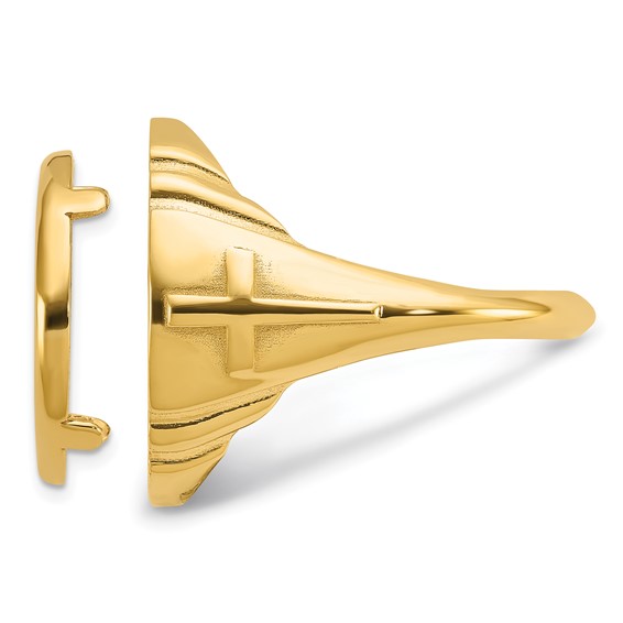 Wideband Distinguished Coin Jewelry 14k Men's Polished with Cross Sides 16.5mm Coin Bezel Ring