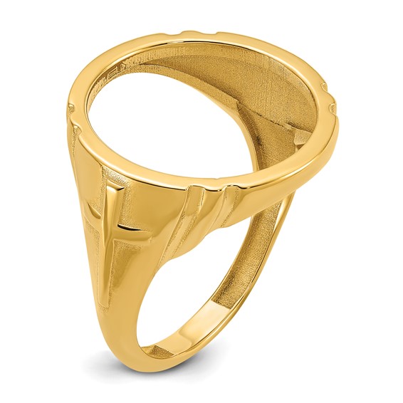 Wideband Distinguished Coin Jewelry 14k Men's Polished with Cross Sides 16.5mm Coin Bezel Ring