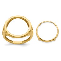 Wideband Distinguished Coin Jewelry 14K Yellow Gold Men's Polished Ring with Cross Sides 16.5mm Coin Bezel view 1