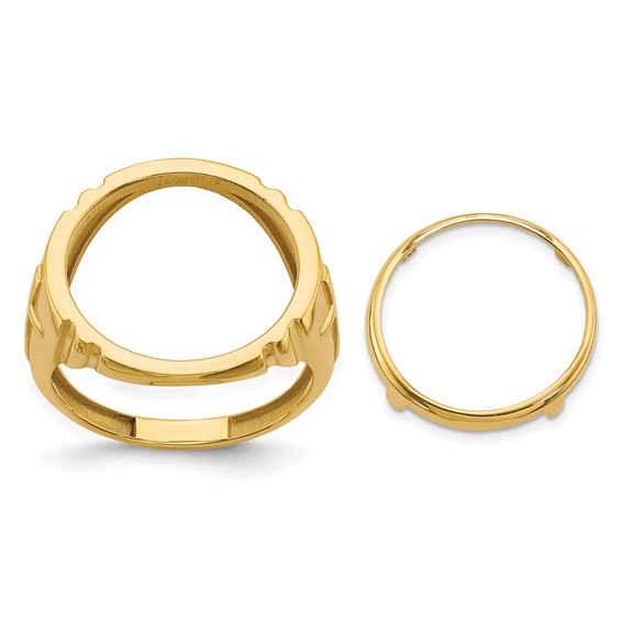 Wideband Distinguished Coin Jewelry 14k Men's Polished with Cross Sides 16.5mm Coin Bezel Ring