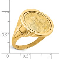 Wideband Distinguished Coin Jewelry 14K Yellow Gold Men's Polished Ring with Cross Sides Mounted 0.10oz American Eagle Coin Bezel view 2