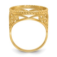 Wideband Distinguished Coin Jewelry 14K Yellow Gold Ladies' Polished Diamond-cut and Twisted Wire Scroll Design 16.5mm Coin Bezel Ring view 2