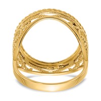 Wideband Distinguished Coin Jewelry 14K Yellow Gold Ladies' Polished Diamond-cut and Twisted Wire Scroll Design 16.5mm Coin Bezel Ring view 5