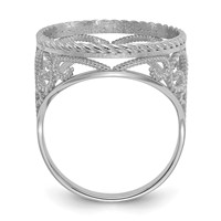 Wideband Distinguished Coin Jewelry 14K White Gold Ladies' Polished Diamond-cut and Twisted Wire Scroll Design 16.5mm Coin Bezel Ring view 2