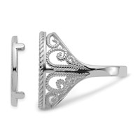 Wideband Distinguished Coin Jewelry 14K White Gold Ladies' Polished Diamond-cut and Twisted Wire Scroll Design 16.5mm Coin Bezel Ring view 4