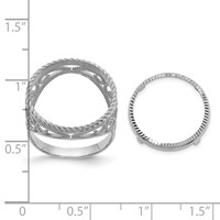 Wideband Distinguished Coin Jewelry 14K White Gold Ladies' Polished Diamond-cut and Twisted Wire Scroll Design 16.5mm Coin Bezel Ring view 3