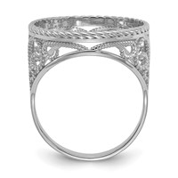 Wideband Distinguished Coin Jewelry 14K White Gold Ladies' Polished and Twisted Wire Scroll Design 16.5mm Coin Bezel Ring view 2