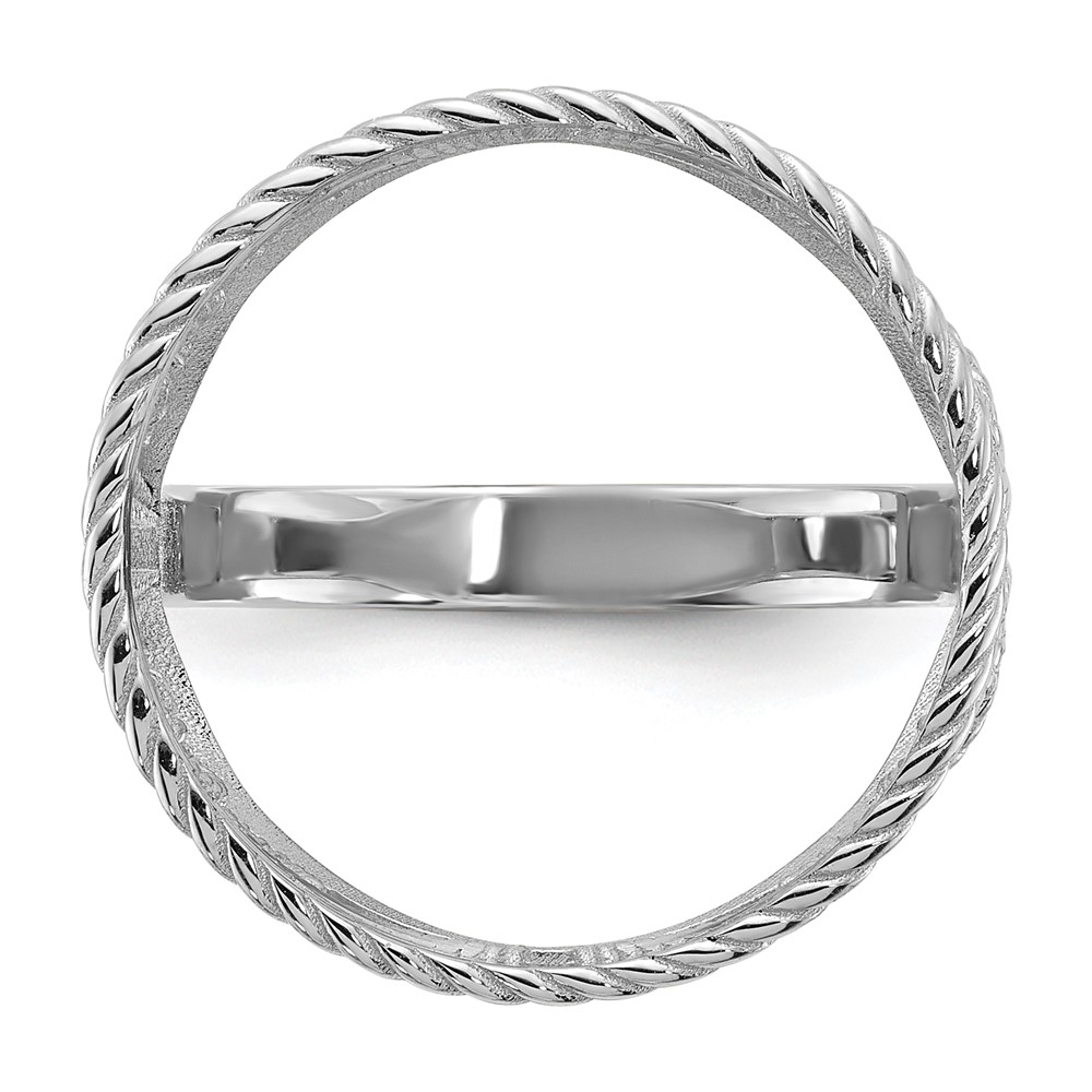 Wideband Distinguished Coin Jewelry 14k White Gold Ladies' Polished and Twisted Wire Scroll Design 16.5mm Coin Bezel Ring (CR11W/10AE)