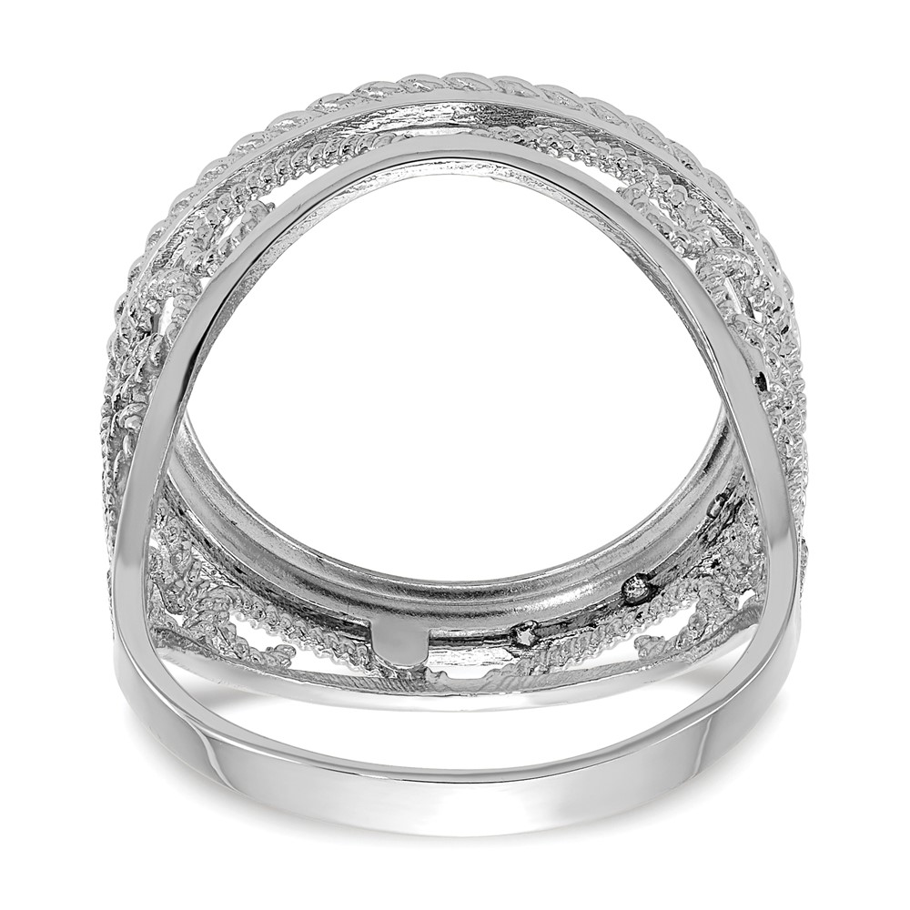 Wideband Distinguished Coin Jewelry 14k White Gold Ladies' Polished and Twisted Wire Scroll Design 16.5mm Coin Bezel Ring (CR11W/10AE)
