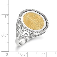 Wideband Distinguished Coin Jewelry 14K White Gold Ladies' Polished and Twisted Wire Scroll Design Mounted 0.10oz American Eagle Coin Bezel Ring view 2