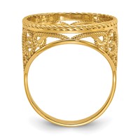 Wideband Distinguished Coin Jewelry 14K Yellow Gold Ladies' Polished and Twisted Wire Scroll Design 16.5mm Coin Bezel Ring view 2
