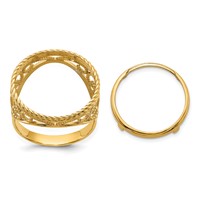 Wideband Distinguished Coin Jewelry 14K Yellow Gold Ladies' Polished and Twisted Wire Scroll Design 16.5mm Coin Bezel Ring view 1