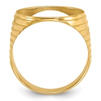 Wideband Distinguished Coin Jewelry 14K Yellow Gold Men's Polished and Diamond-cut Ribbed Edge 16.5mm Coin Bezel Ring view 2