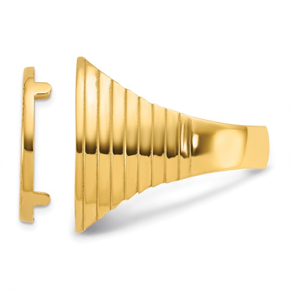 Wideband Distinguished Coin Jewelry 14k Men's Polished and Diamond-cut Ribbed Edge 16.5mm Coin Bezel Ring