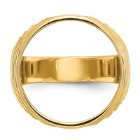 Wideband Distinguished Coin Jewelry 14K Yellow Gold Men's Polished and Diamond-cut Ribbed Edge 16.5mm Coin Bezel Ring view 5