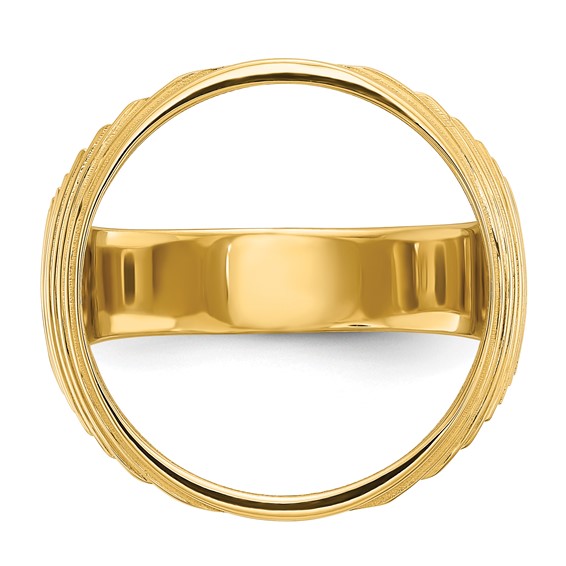 Wideband Distinguished Coin Jewelry 14k Men's Polished and Diamond-cut Ribbed Edge 16.5mm Coin Bezel Ring