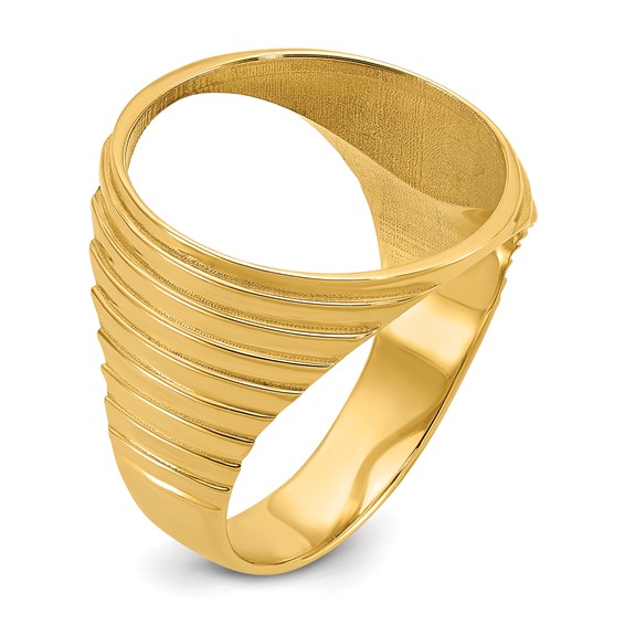 Wideband Distinguished Coin Jewelry 14k Men's Polished and Diamond-cut Ribbed Edge 16.5mm Coin Bezel Ring