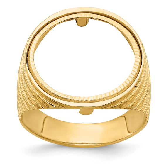 Wideband Distinguished Coin Jewelry 14k Men's Polished and Diamond-cut Ribbed Edge 16.5mm Coin Bezel Ring