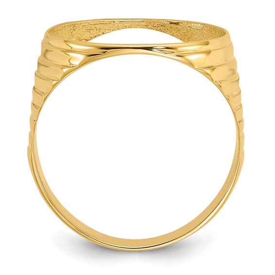 Wideband Distinguished Coin Jewelry 10k Men's Polished Ribbed Edge 16.5mm Coin Bezel Ring