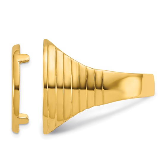 Wideband Distinguished Coin Jewelry 10k Men's Polished Ribbed Edge 16.5mm Coin Bezel Ring