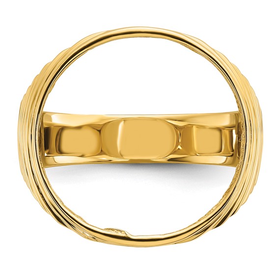 Wideband Distinguished Coin Jewelry 10k Men's Polished Ribbed Edge 16.5mm Coin Bezel Ring