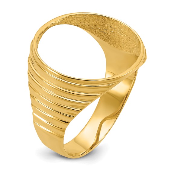 Wideband Distinguished Coin Jewelry 10k Men's Polished Ribbed Edge 16.5mm Coin Bezel Ring